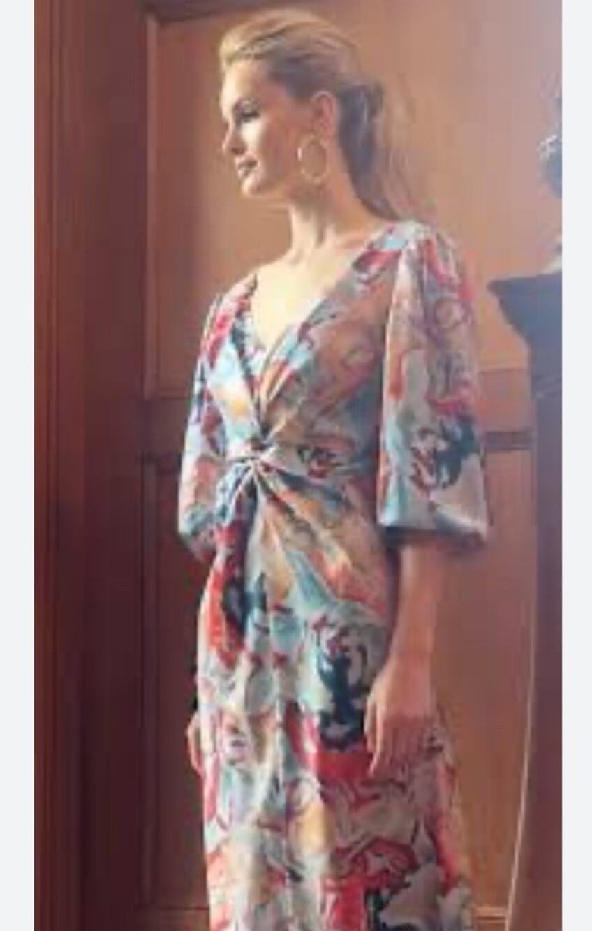 NWT Ala von Auersperg Veronique Silk Koi Print Dress S Multicolor Puff Sleeves